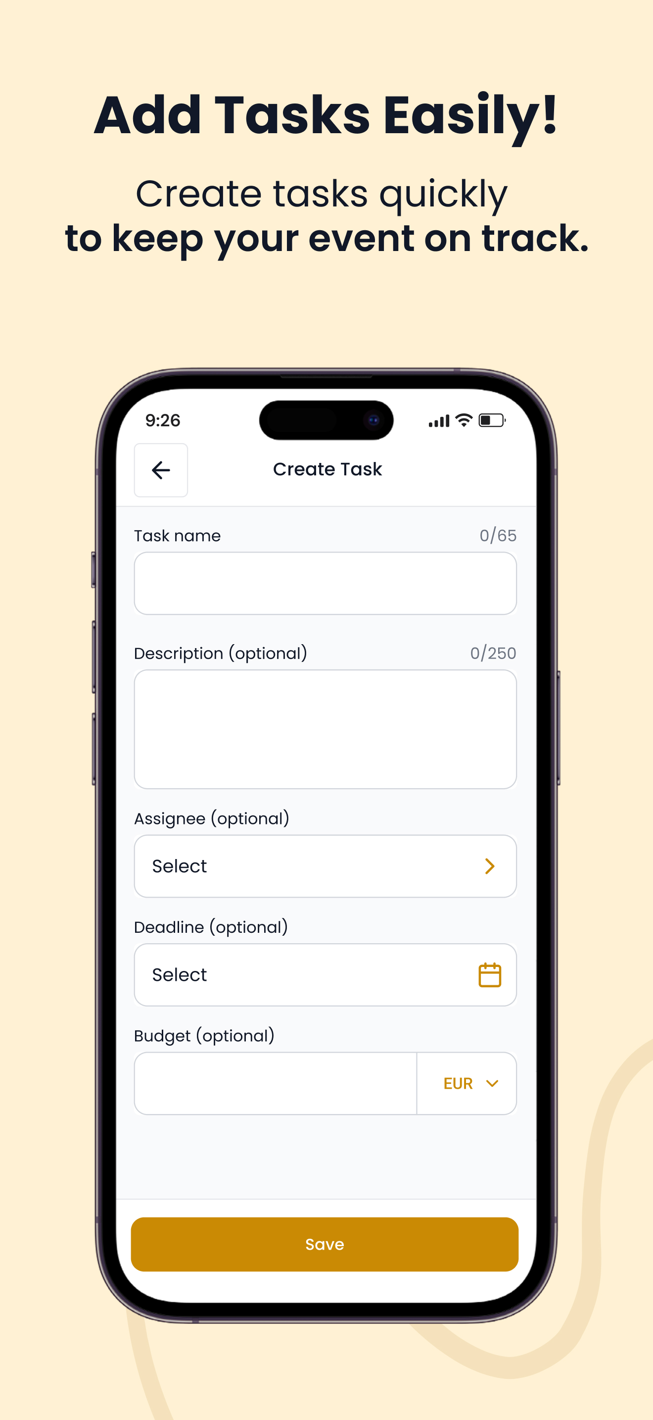 Foodielink app - create task screenshot