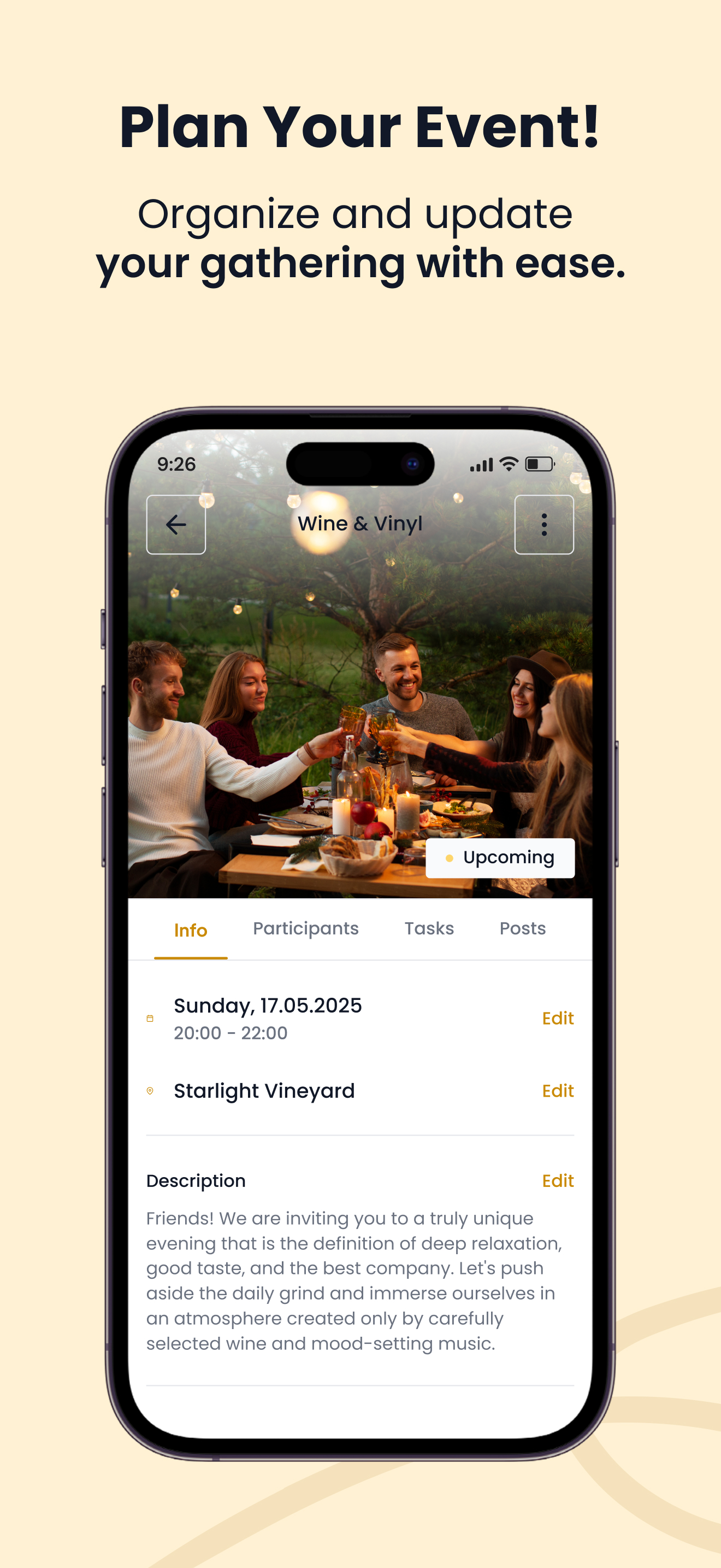 Foodielink app - gathering screenshot