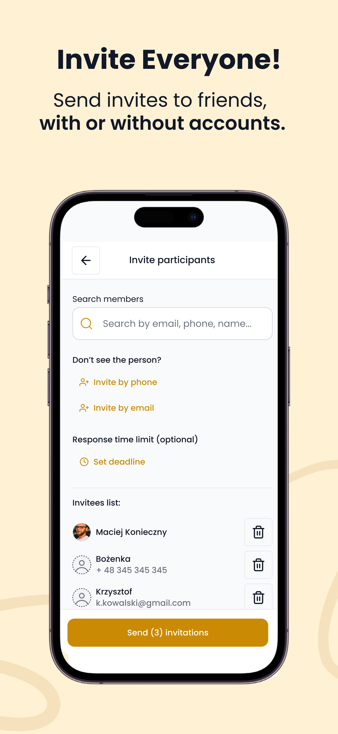 Foodielink app - invite participants screenshot