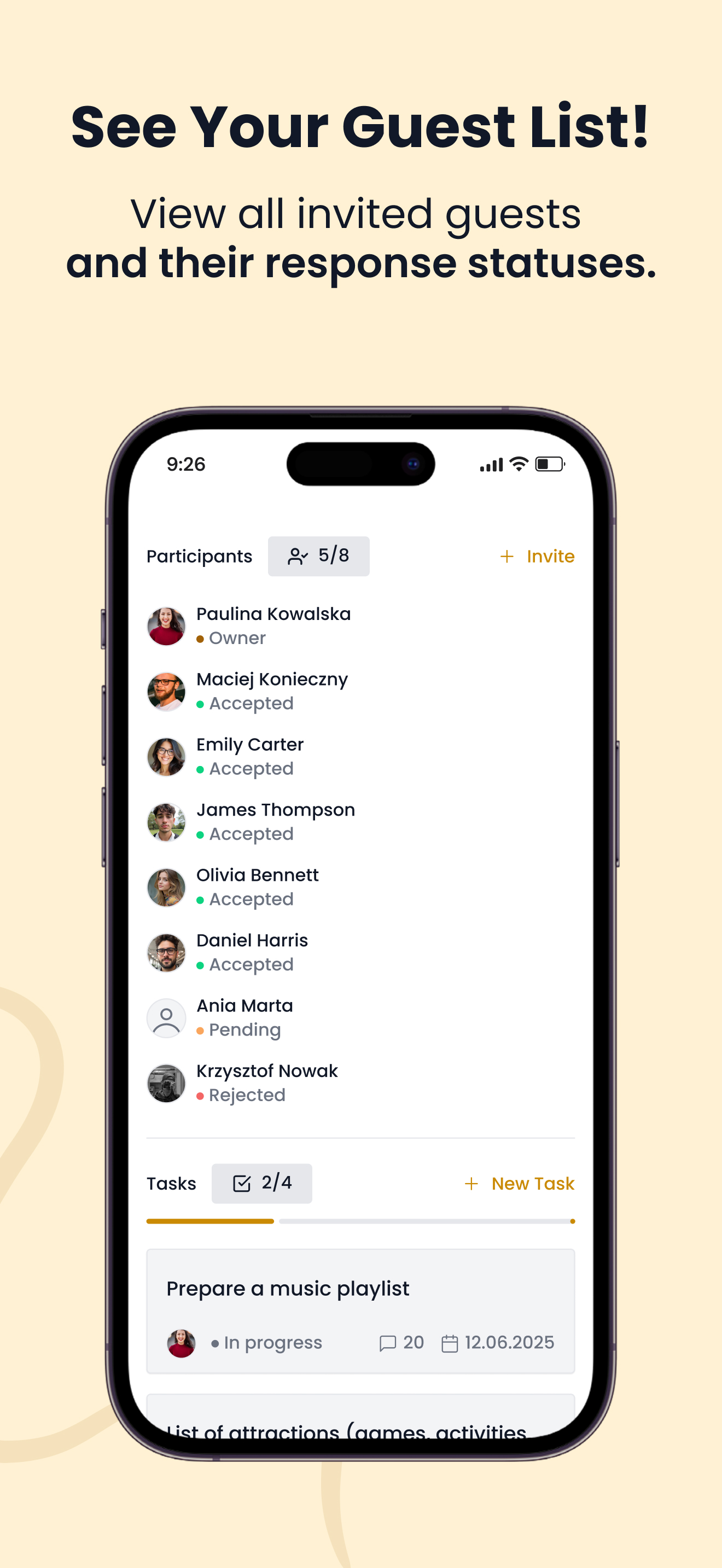 Foodielink app - pgathering participants screenshot