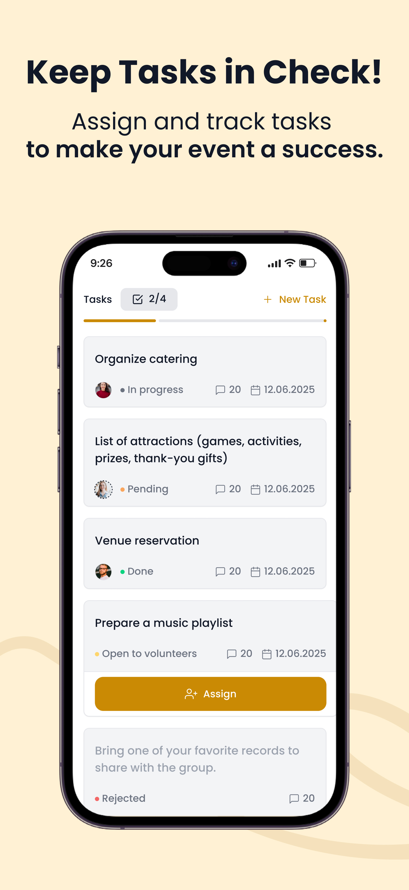 Foodielink app - tasks screenshot